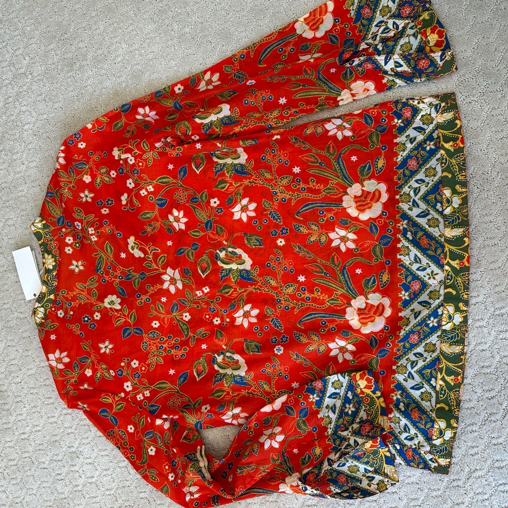 Tory Burch Red Floral Blouse - Picture 3 of 10